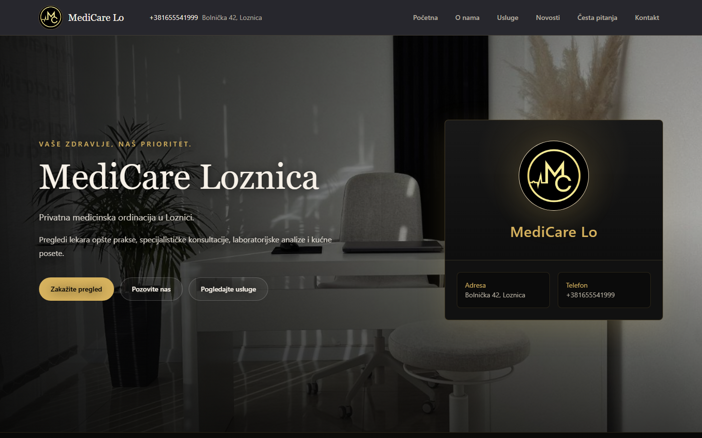 Preview of the MediCare Lo website homepage